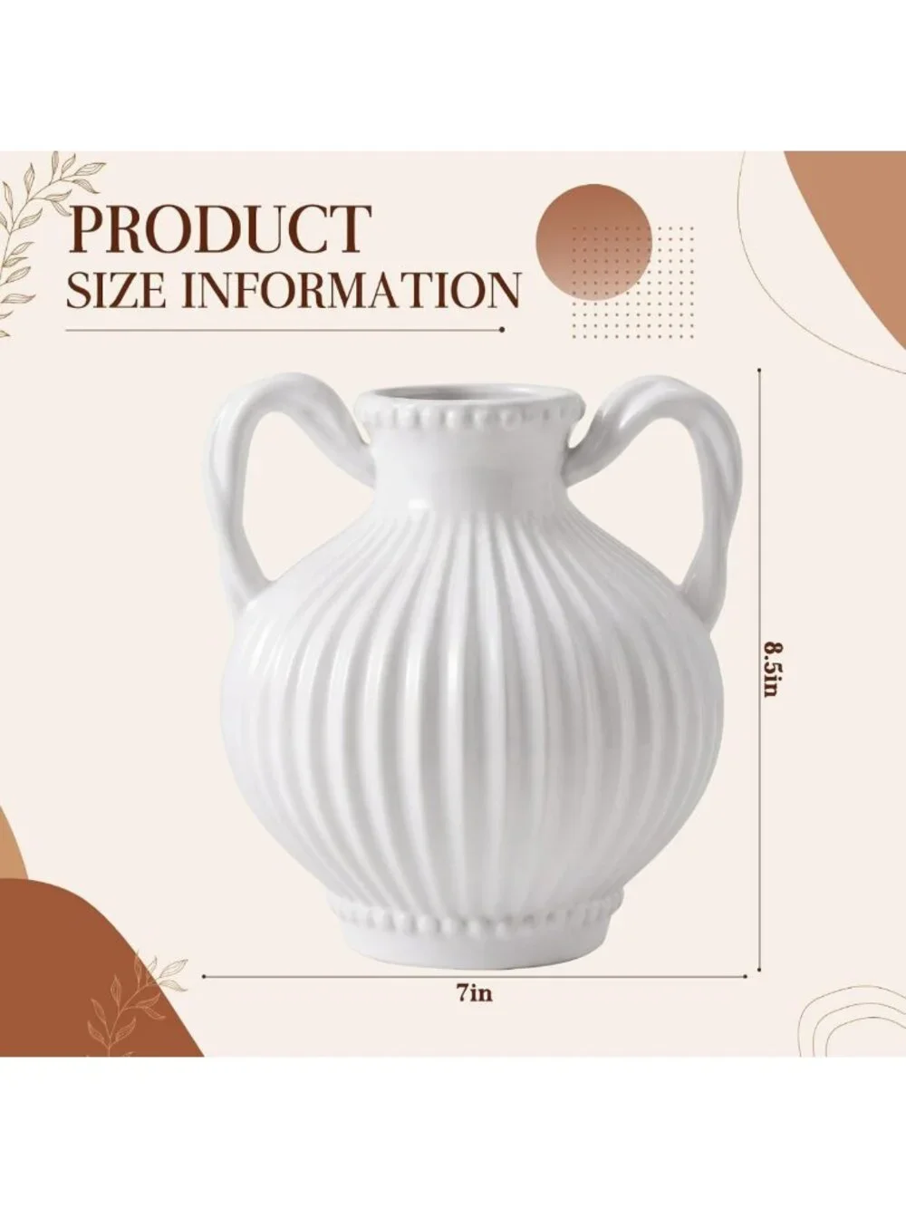 Ivory Ceramic Vase with 2 Handles - Vintage Rustic Fall Home Decor Accent